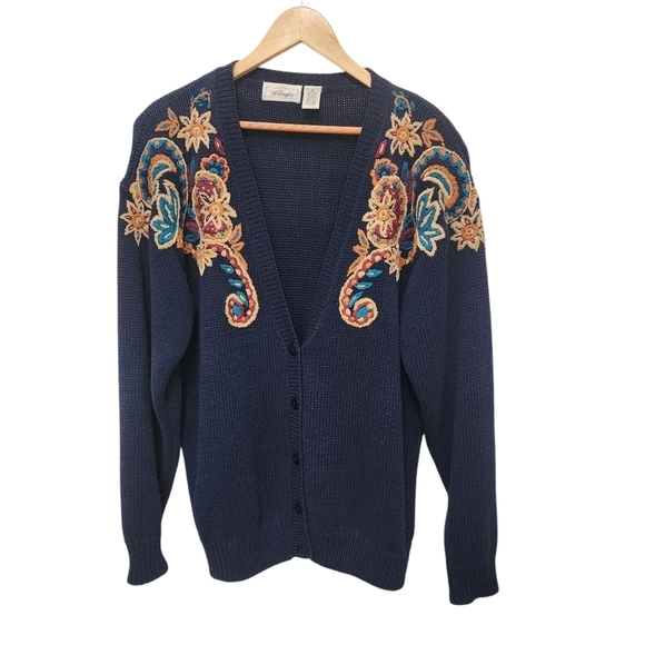 Vintage Worthington Embroidered Button Down Cardigan Size M - Picture 1 of 10